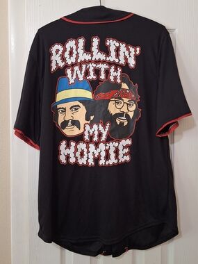 Cheech & Chong "Rollin' with My Homie" black baseball jersey Size Medium